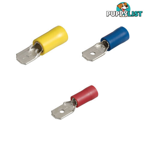 Blue Bar Red/Blue/Yellow Insulated 2.8-6.3mm Male Blade Terminal Pack of 10 SKU - DC-13845, DC-13846, DC-13847, DC-13848, DC-13849, DC-13850