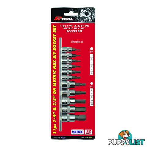 PK Tools Hex Bit Socket 1/4 "   3/8 "dr Metric 11pc Set SKU - PT11902