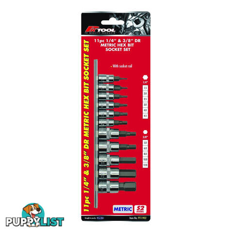 PK Tools Hex Bit Socket 1/4 "   3/8 "dr Metric 11pc Set SKU - PT11902