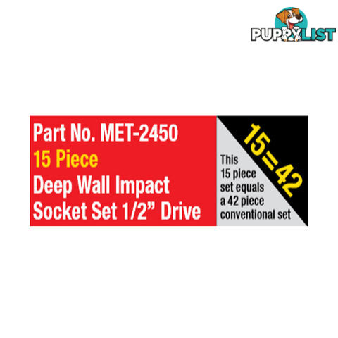 Metrinch 15 Piece 1/2 " Deep Wall Impact Socket Set + Bonus MET-0107 SKU - MBP001