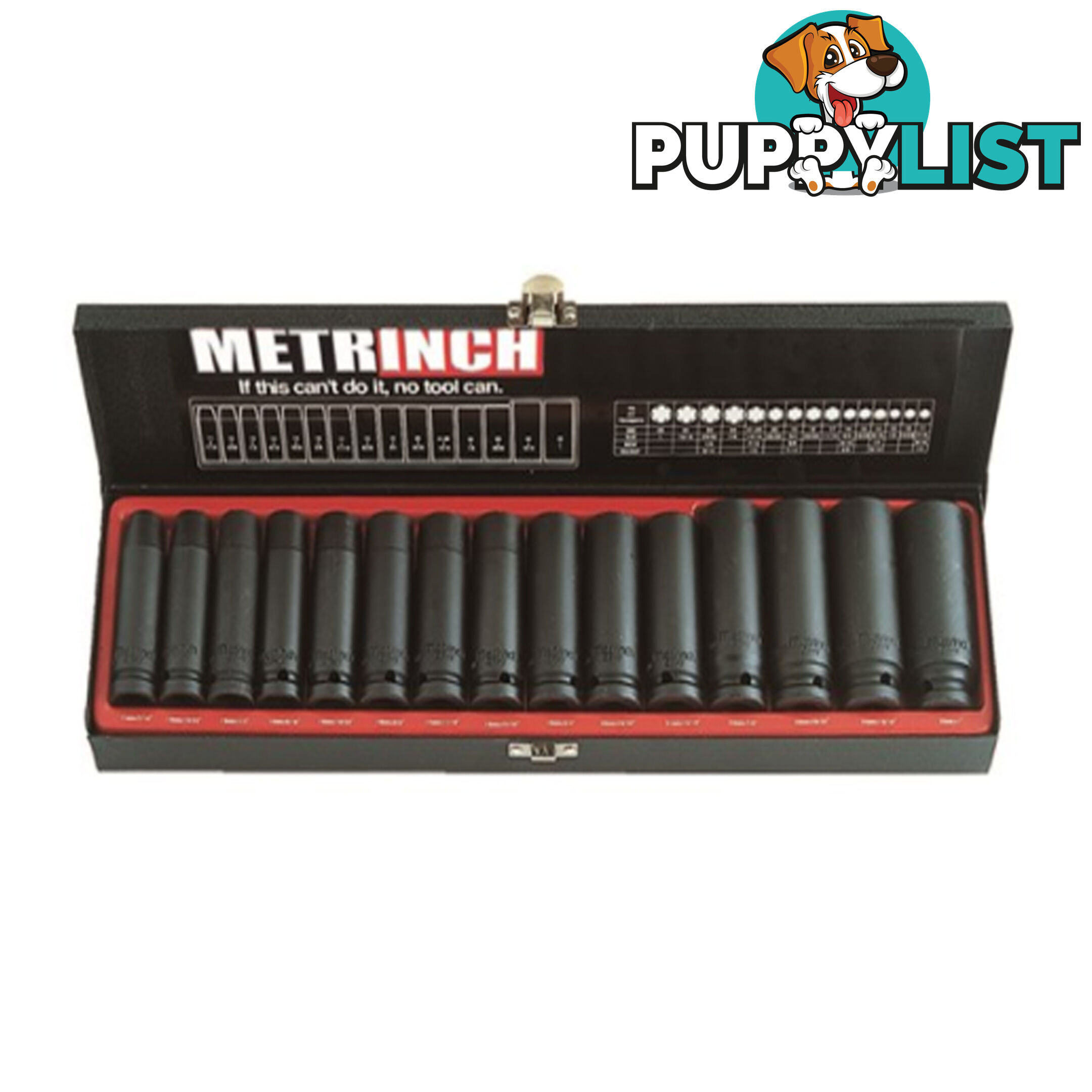 Metrinch 15 Piece 1/2 " Deep Wall Impact Socket Set + Bonus MET-0107 SKU - MBP001