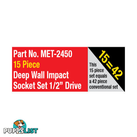 Metrinch 15 Piece 1/2 " Deep Wall Impact Socket Set + Bonus MET-0107 SKU - MBP001