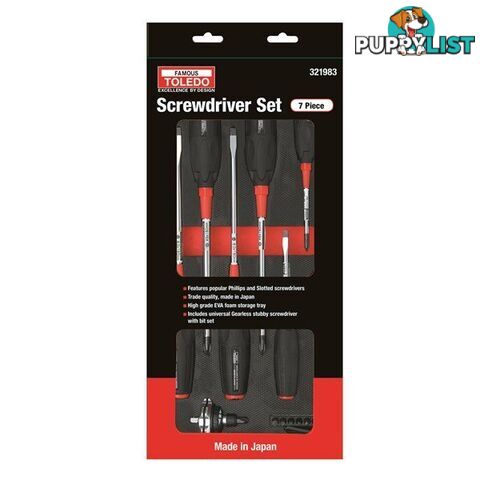 Toledo Screwdriver Set 7 Pc 3 x Phillips 3 x Slotted 1 x Gearless SKU - 321983