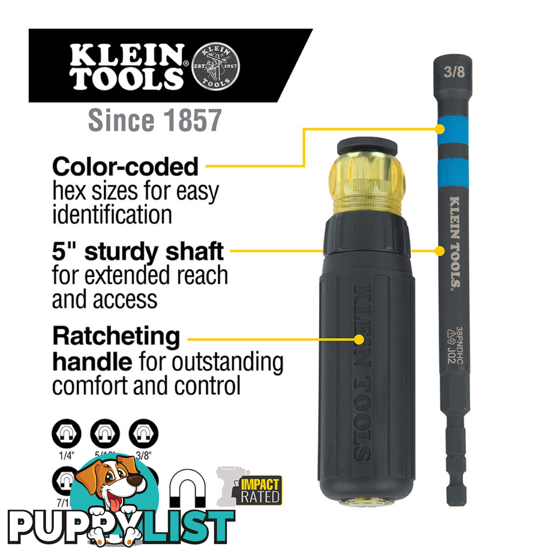 Klein Tools Hollow Magnetic Colour Coded Ratcheting Power Nut Drivers 7pc SKU - 32950