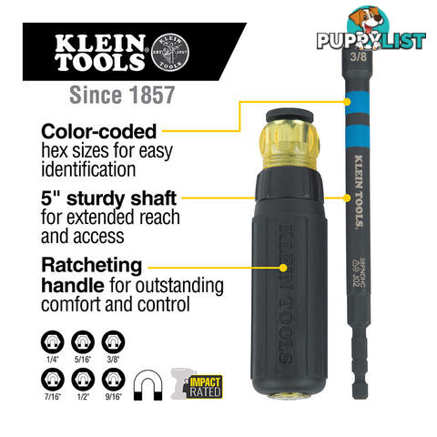 Klein Tools Hollow Magnetic Colour Coded Ratcheting Power Nut Drivers 7pc SKU - 32950