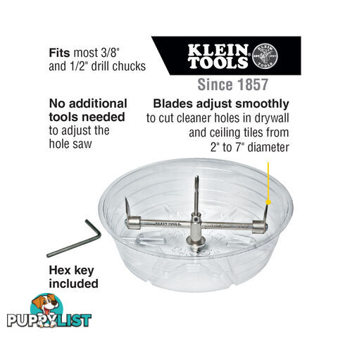 Klein Tools Adjustable Hole Saw Range 2 " to 7 " dia Hex Key Included SKU - 53731