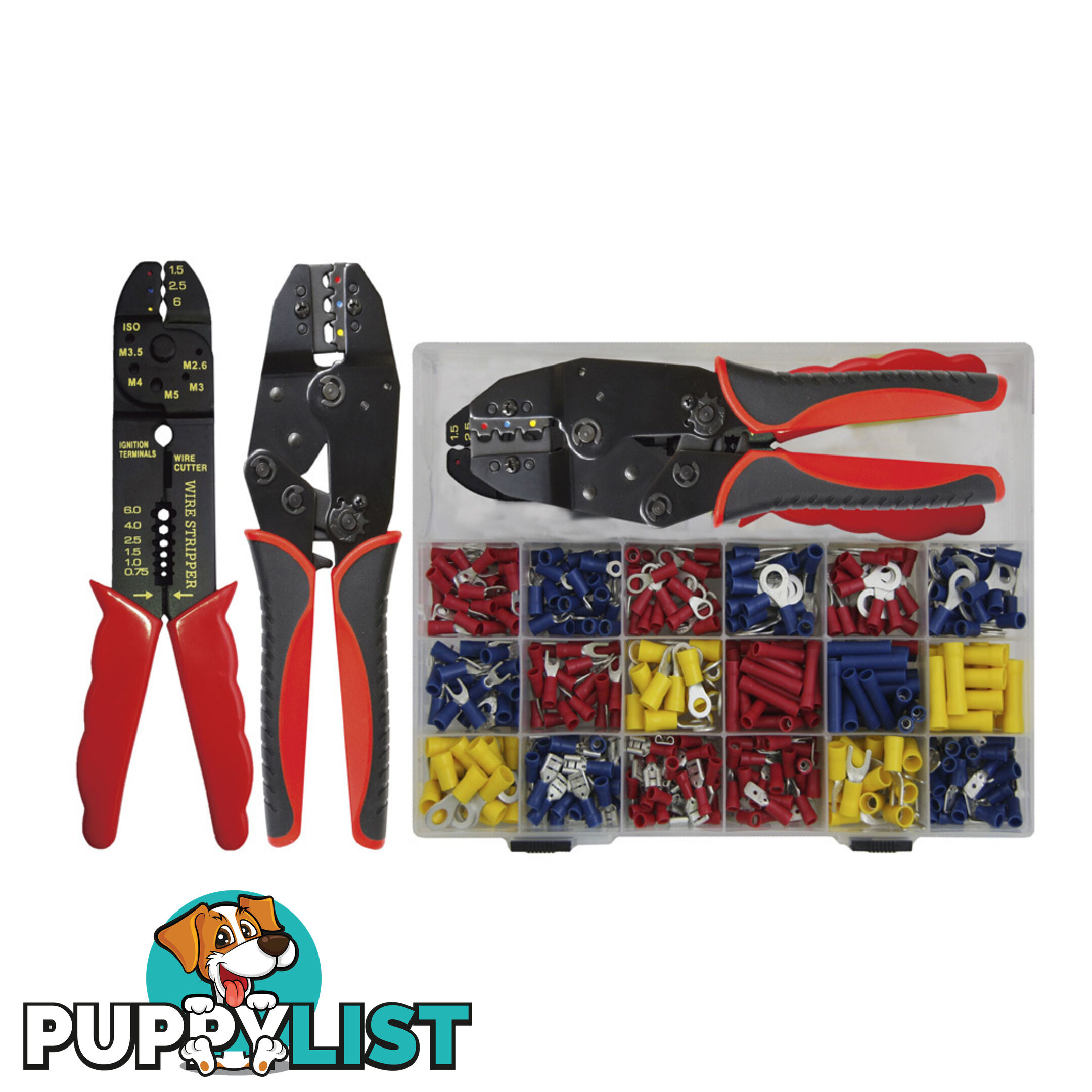 Mixed Crimp Terminal Kit  with Ratchet Crimping Plier and Wire Stripper 450pc SKU - PT20701