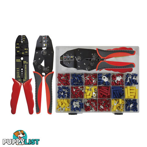 Mixed Crimp Terminal Kit  with Ratchet Crimping Plier and Wire Stripper 450pc SKU - PT20701