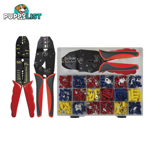 Mixed Crimp Terminal Kit  with Ratchet Crimping Plier and Wire Stripper 450pc SKU - PT20701