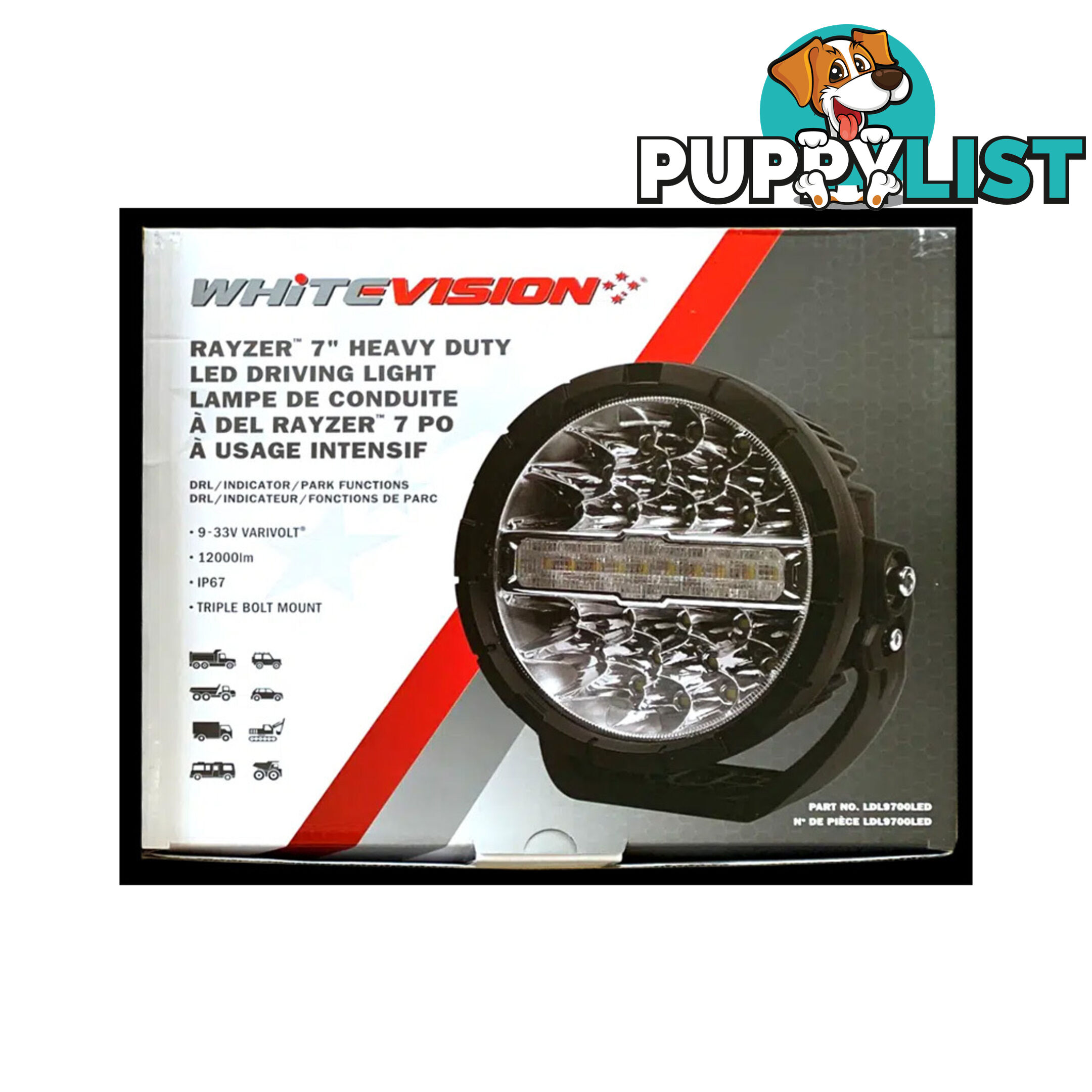 WhiteVision 7 " or 9 " HD LED Driving Lights w/ Park Function   DRL SKU - LDL9700, LDL9900