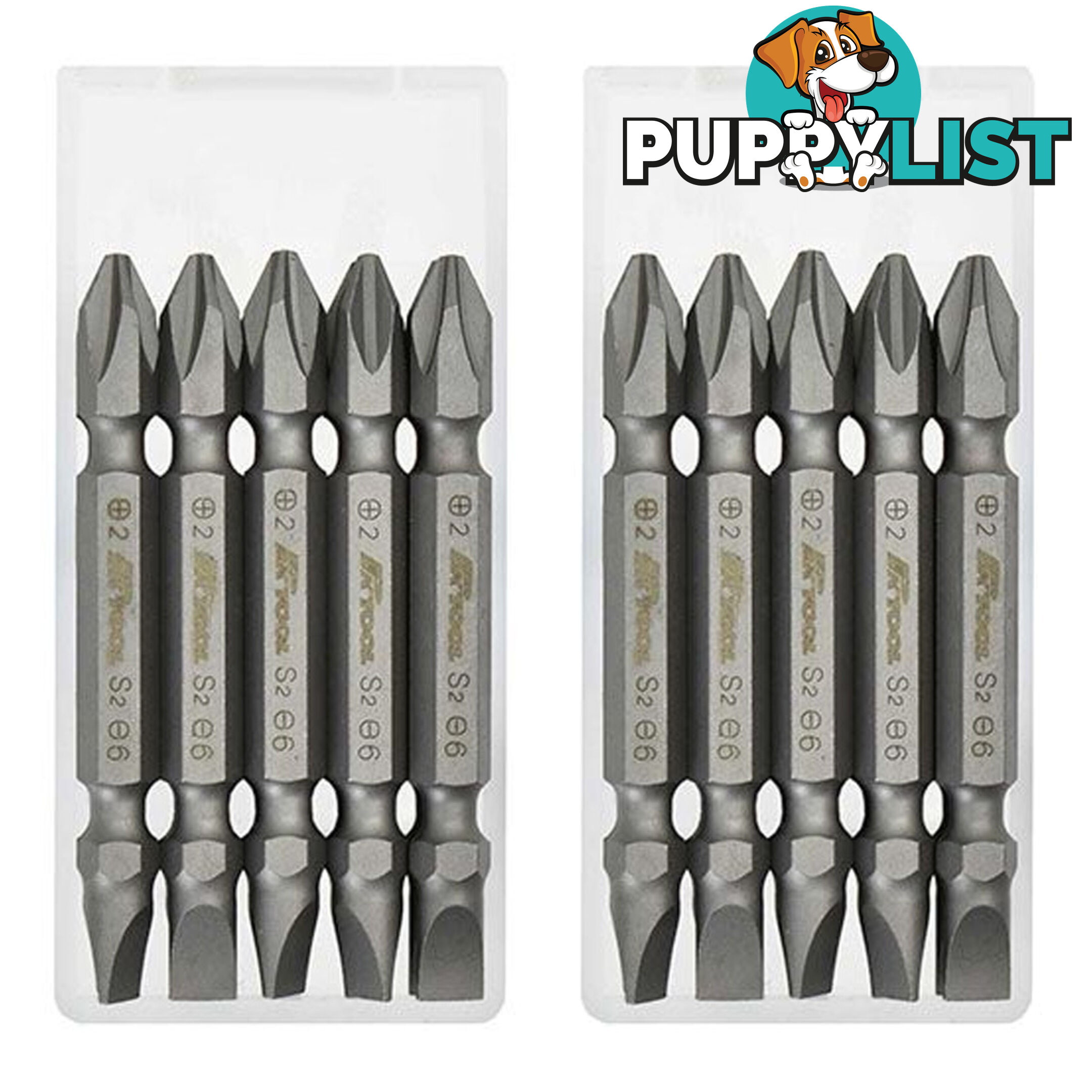PK Tools Screwdriver Bits Phillips Flat Double Ended 10pc 1/4 " Hex 65mm SKU - PT30302