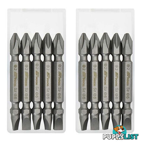 PK Tools Screwdriver Bits Phillips Flat Double Ended 10pc 1/4 " Hex 65mm SKU - PT30302