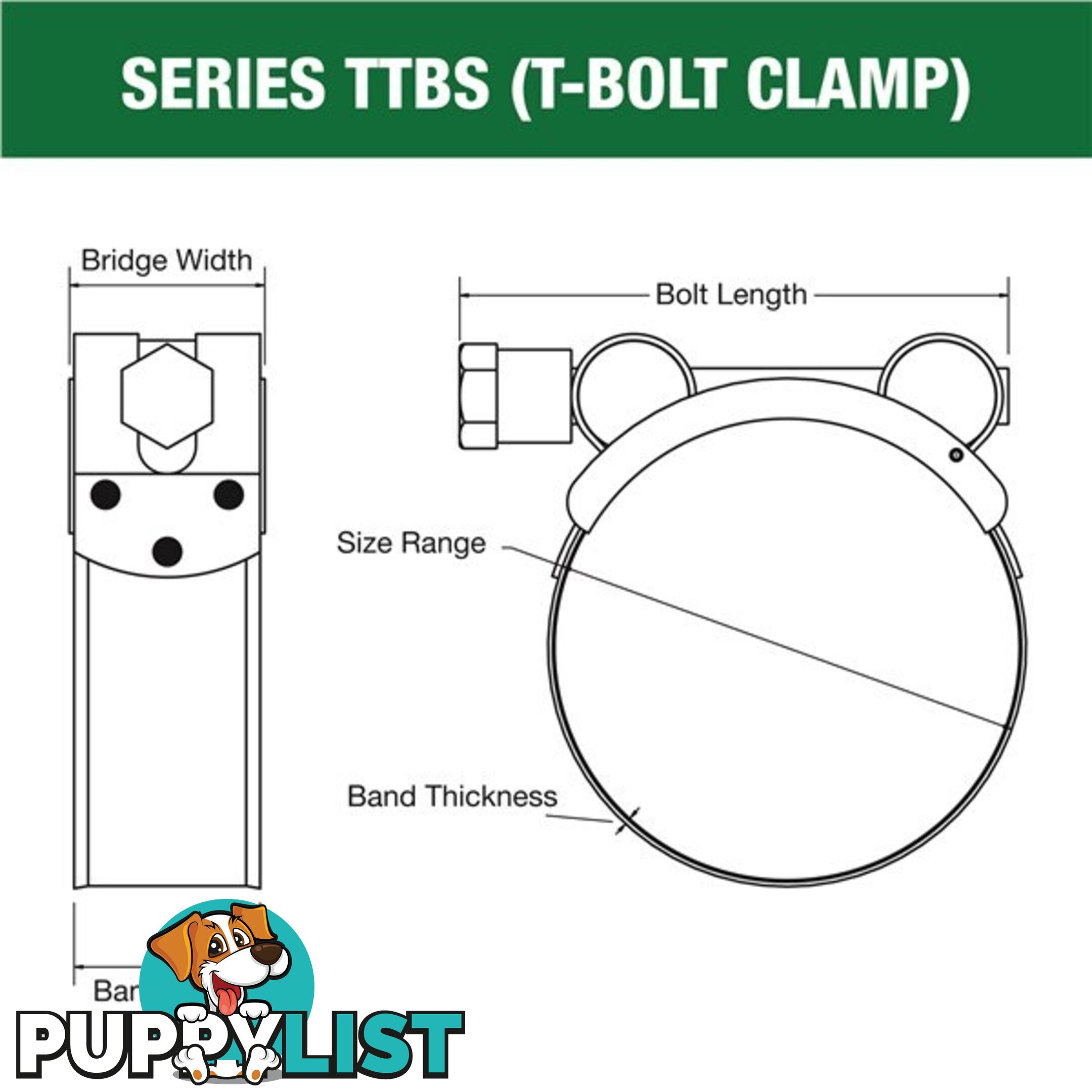 Tridon T-Bolt Hose Clamp 140mm â 148mm All Stainless Solid Band 10pk SKU - TTBS140-148P