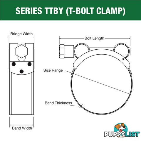 Tridon T-Bolt Hose Clamp 89mm â 94mm Part Stainless Solid Band 10pk SKU - TTBY89-94P