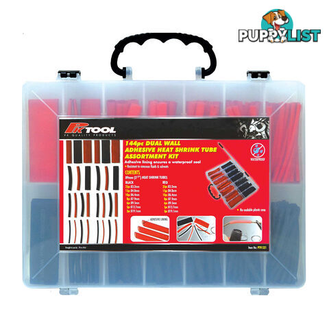 Heat Shrink Tube Adhesive Lined 144pc Assorted Sizes Waterproof Seal 2:1 Ratio SKU - PT91521