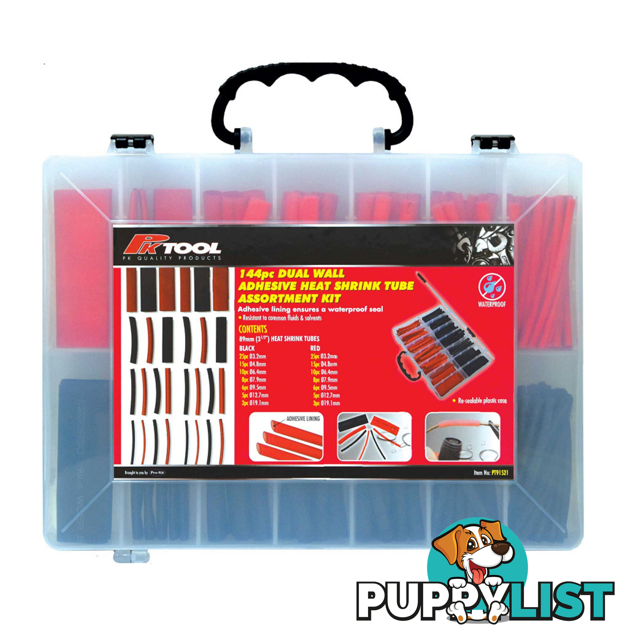 Heat Shrink Tube Adhesive Lined 144pc Assorted Sizes Waterproof Seal 2:1 Ratio SKU - PT91521