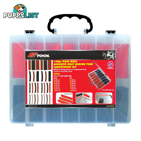 Heat Shrink Tube Adhesive Lined 144pc Assorted Sizes Waterproof Seal 2:1 Ratio SKU - PT91521