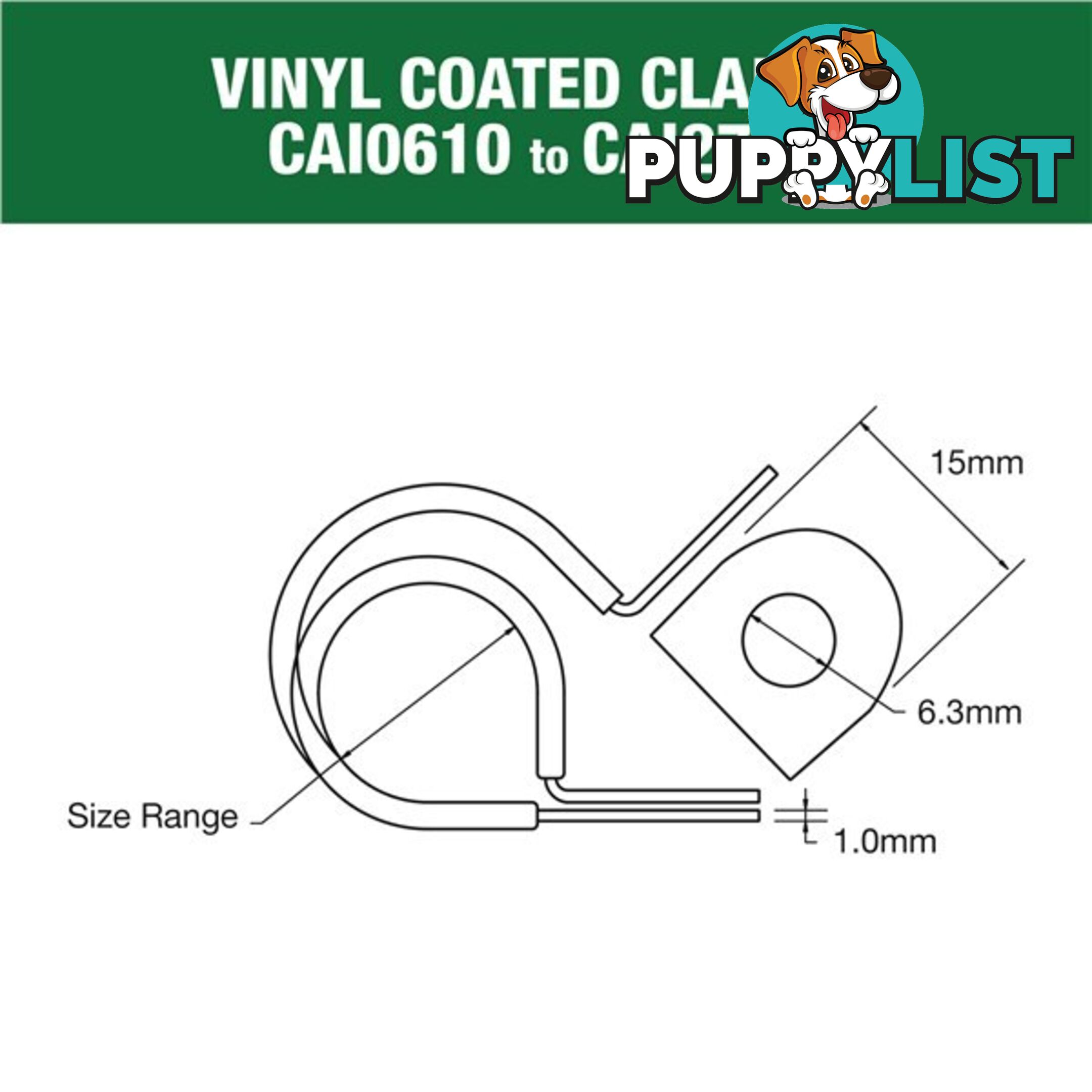 Vinyl Coated Hose   Cable Clamp 25mm (1?) Dia 15mm Band 6.3mm Hole 10pk SKU - CAI2510P