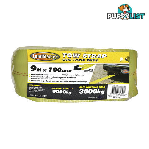 PK Tool Tow Strap 9m x 100mm 3000kg SWL 9000kg Breaking Capacity SKU - LM40403