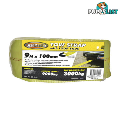 PK Tool Tow Strap 9m x 100mm 3000kg SWL 9000kg Breaking Capacity SKU - LM40403