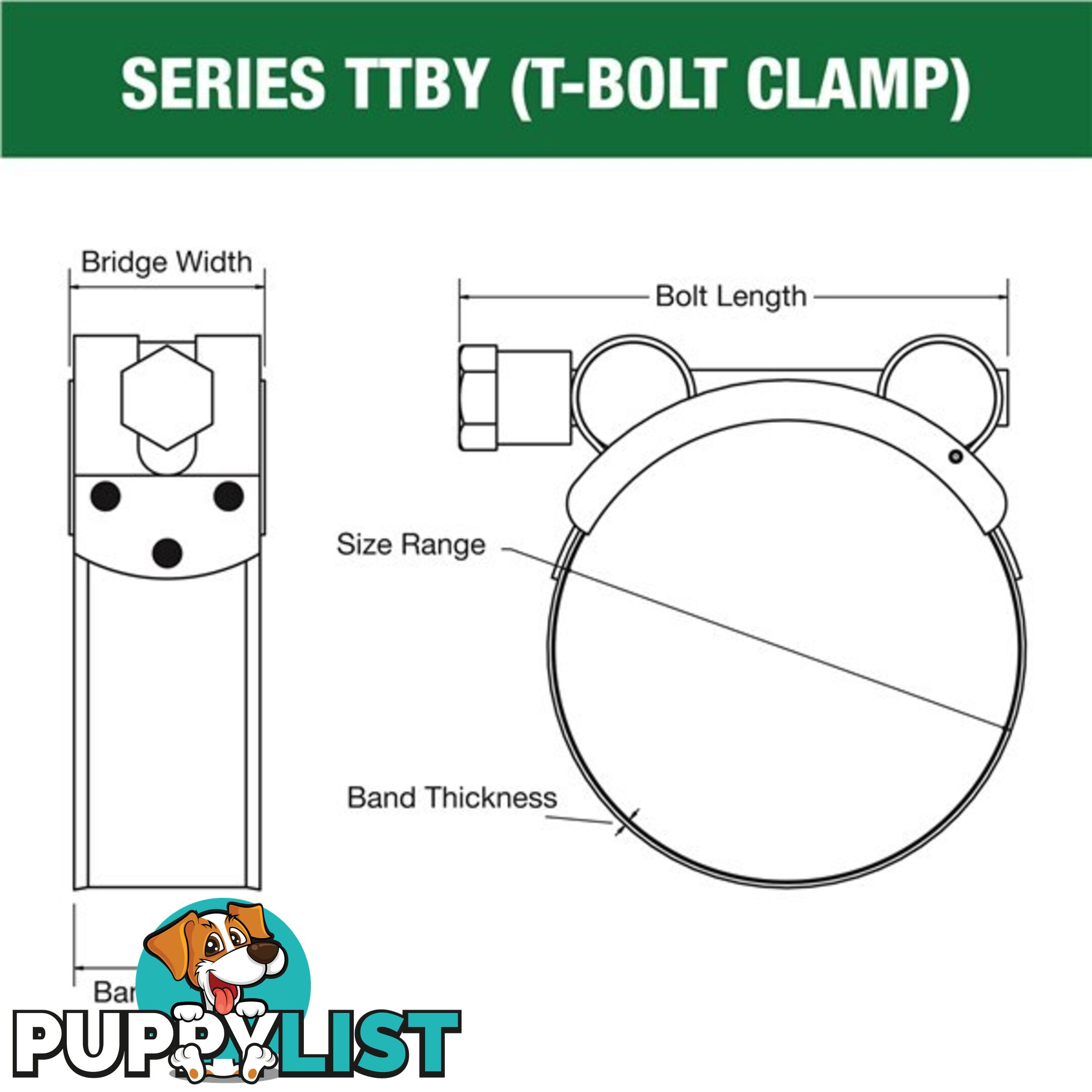 Tridon T-Bolt Hose Clamp 62mm â 65mm Part Stainless Solid Band 10pk SKU - TTBY62-65P