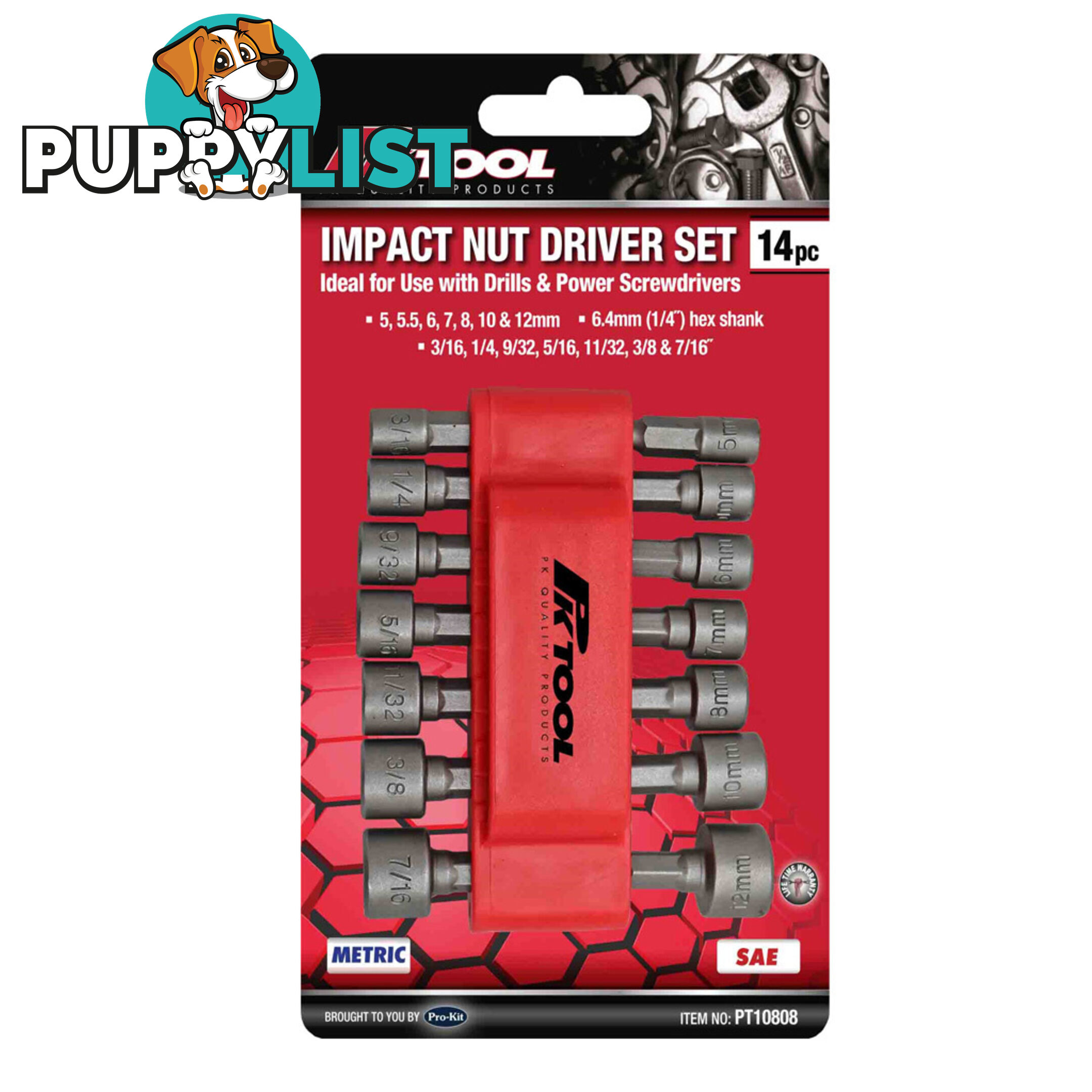 PK Tools Impact Nut Driver Set 14pc  5mm (3/16 ")  - 12mm (7/16 ") SKU - PT10808