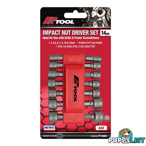 PK Tools Impact Nut Driver Set 14pc  5mm (3/16 ")  - 12mm (7/16 ") SKU - PT10808