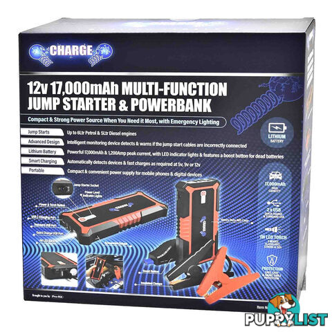 PK Tools 12v Jump Starter   Powerbank 17,000mAh 1200 Peak Amps SKU - Ch10300