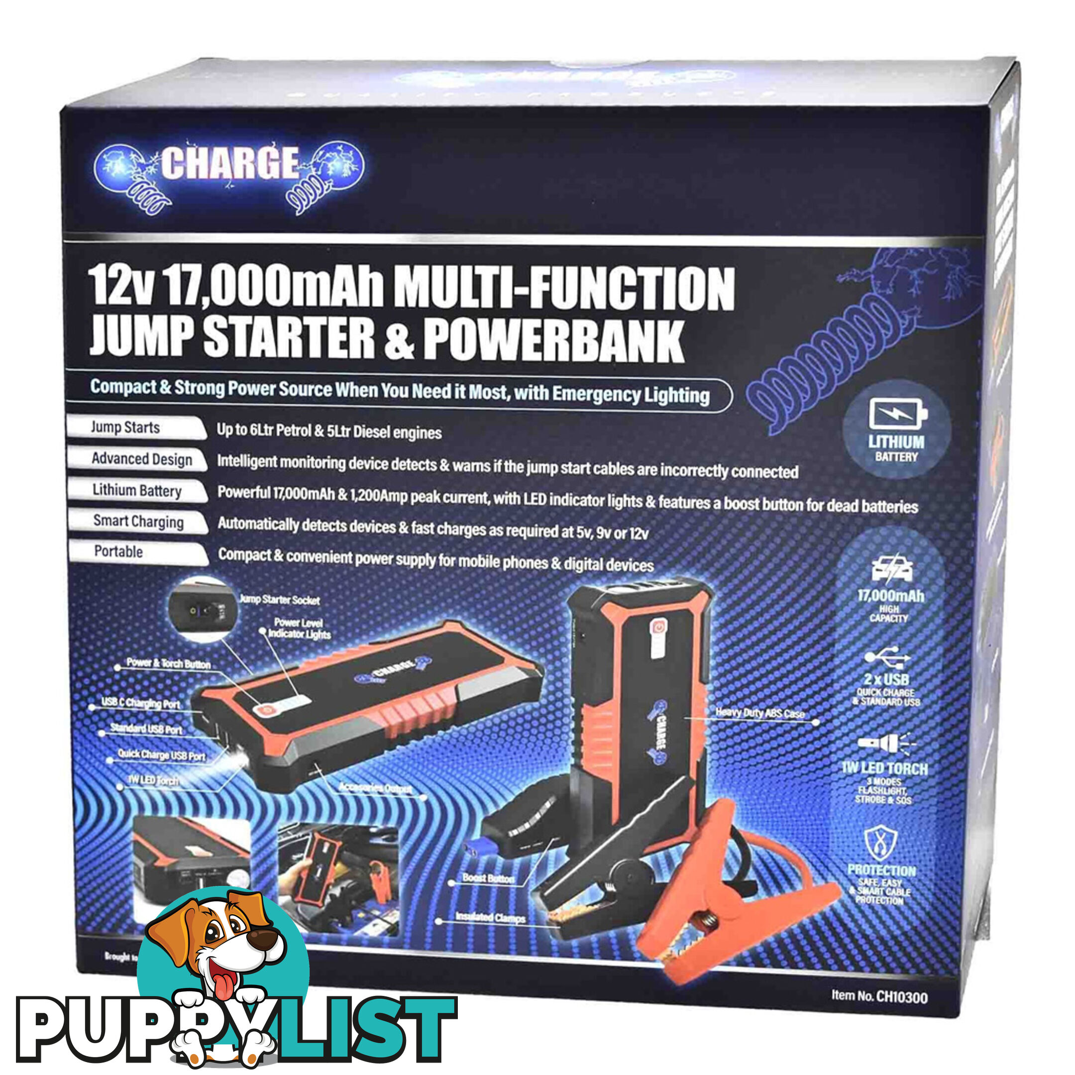 PK Tools 12v Jump Starter   Powerbank 17,000mAh 1200 Peak Amps SKU - Ch10300