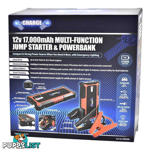 PK Tools 12v Jump Starter   Powerbank 17,000mAh 1200 Peak Amps SKU - Ch10300