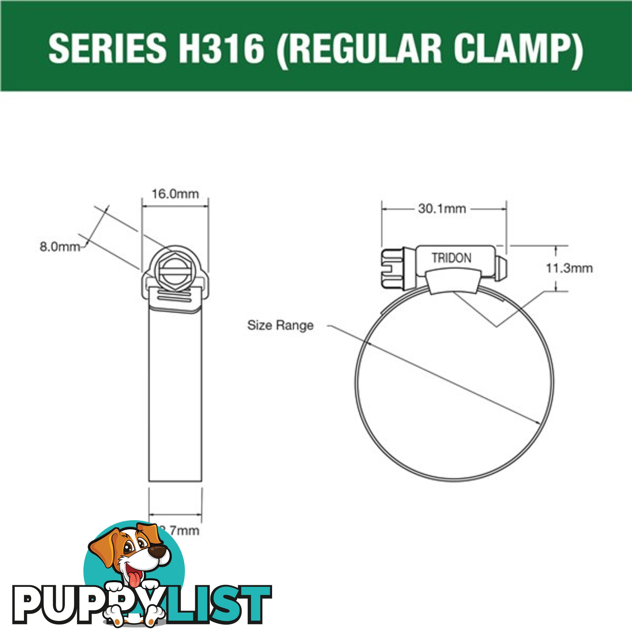 Tridon Full 316 S. Steel Hose Clamp 21mm â38mm 10pk SKU - H316-016P