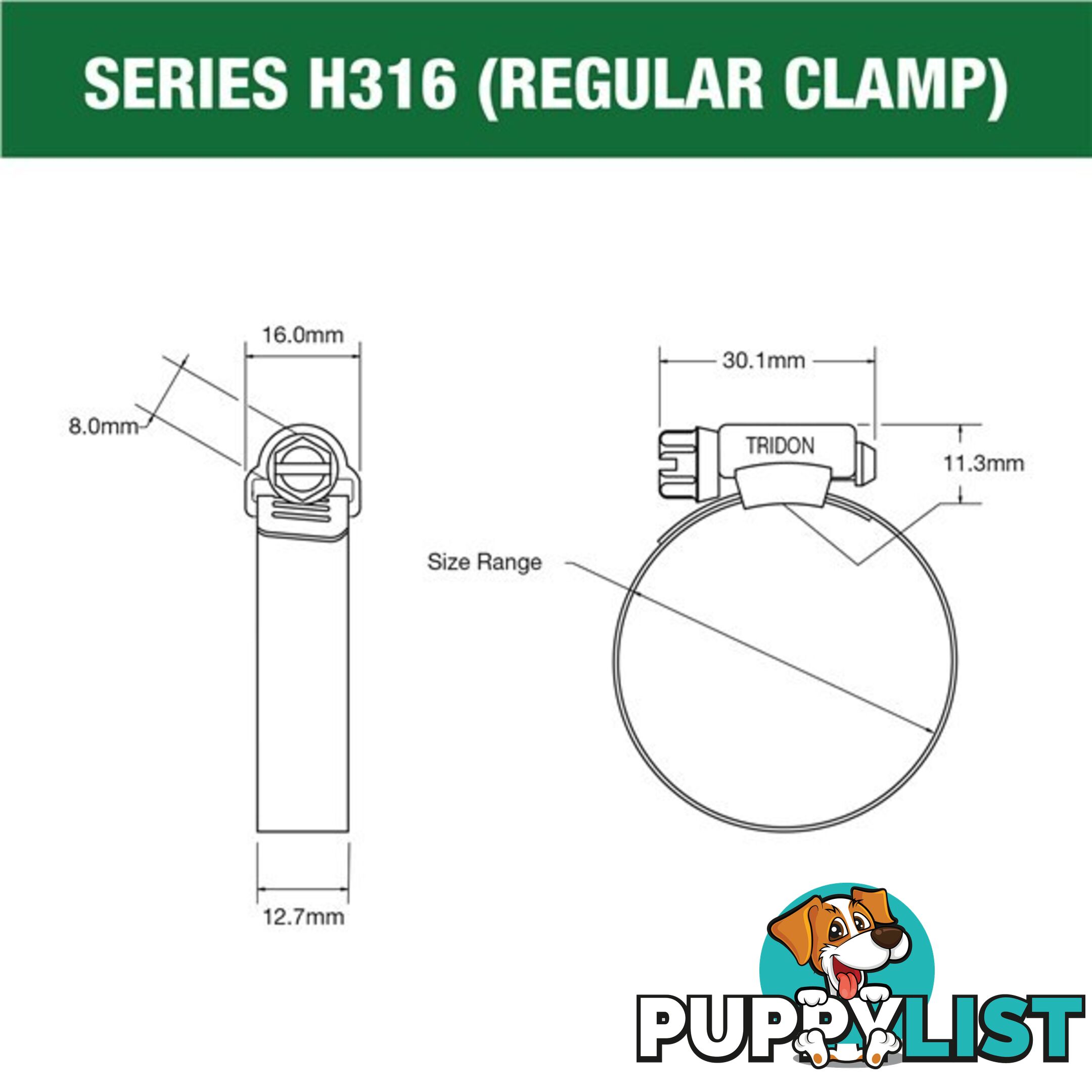 Tridon Full 316 S. Steel Hose Clamp 21mm â38mm 10pk SKU - H316-016P