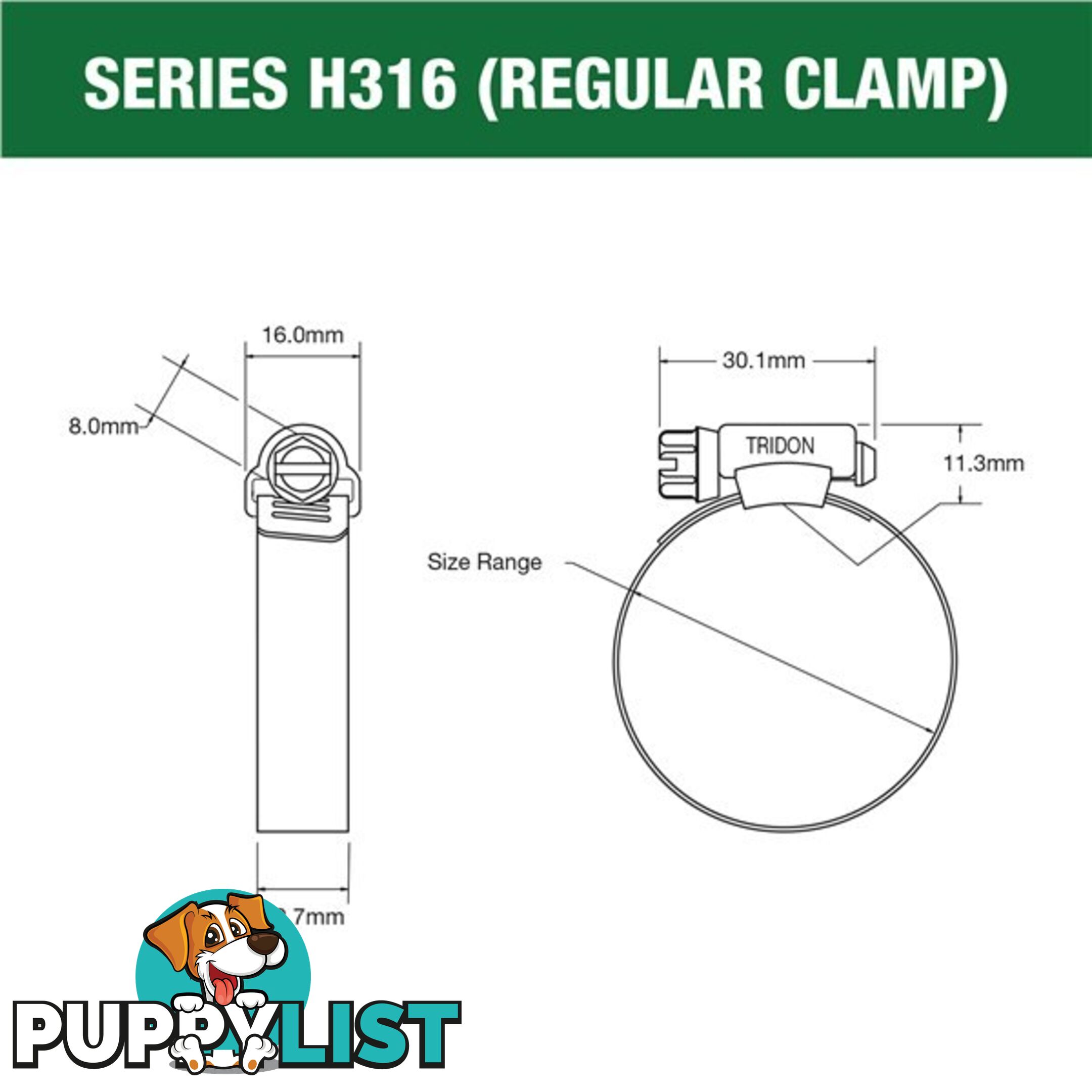 Tridon Full 316 S. Steel Hose Clamp 206mm â 251mm 10pk SKU - H316-152