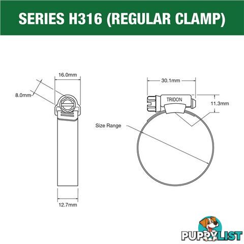 Tridon Full 316 S. Steel Hose Clamp 206mm â 251mm 10pk SKU - H316-152