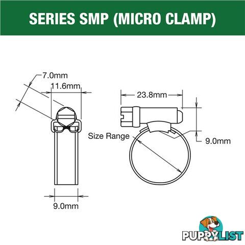 Tridon Hose Clamp 16 -24mm Solid Micro Band Collared (8mm wide) Full S. Steel 10pk SKU - SMPC0AP