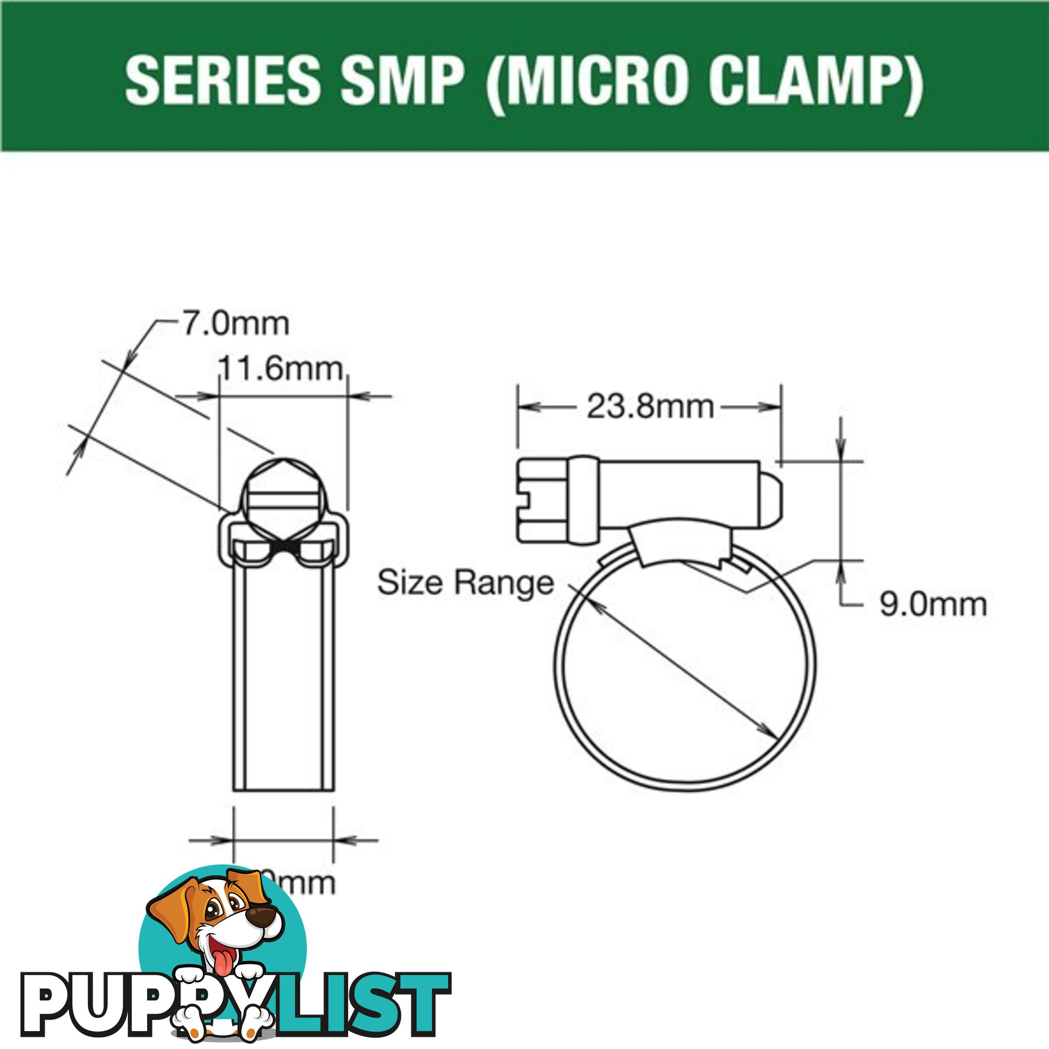 Tridon Hose Clamp 16 -24mm Solid Micro Band Collared (8mm wide) Full S. Steel 10pk SKU - SMPC0AP