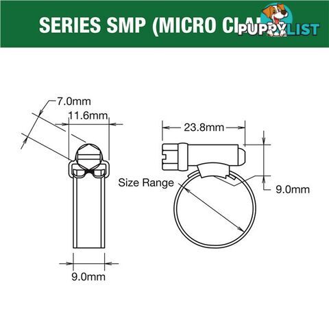 Tridon Hose Clamp 16 -24mm Solid Micro Band Collared (8mm wide) Full S. Steel 10pk SKU - SMPC0AP