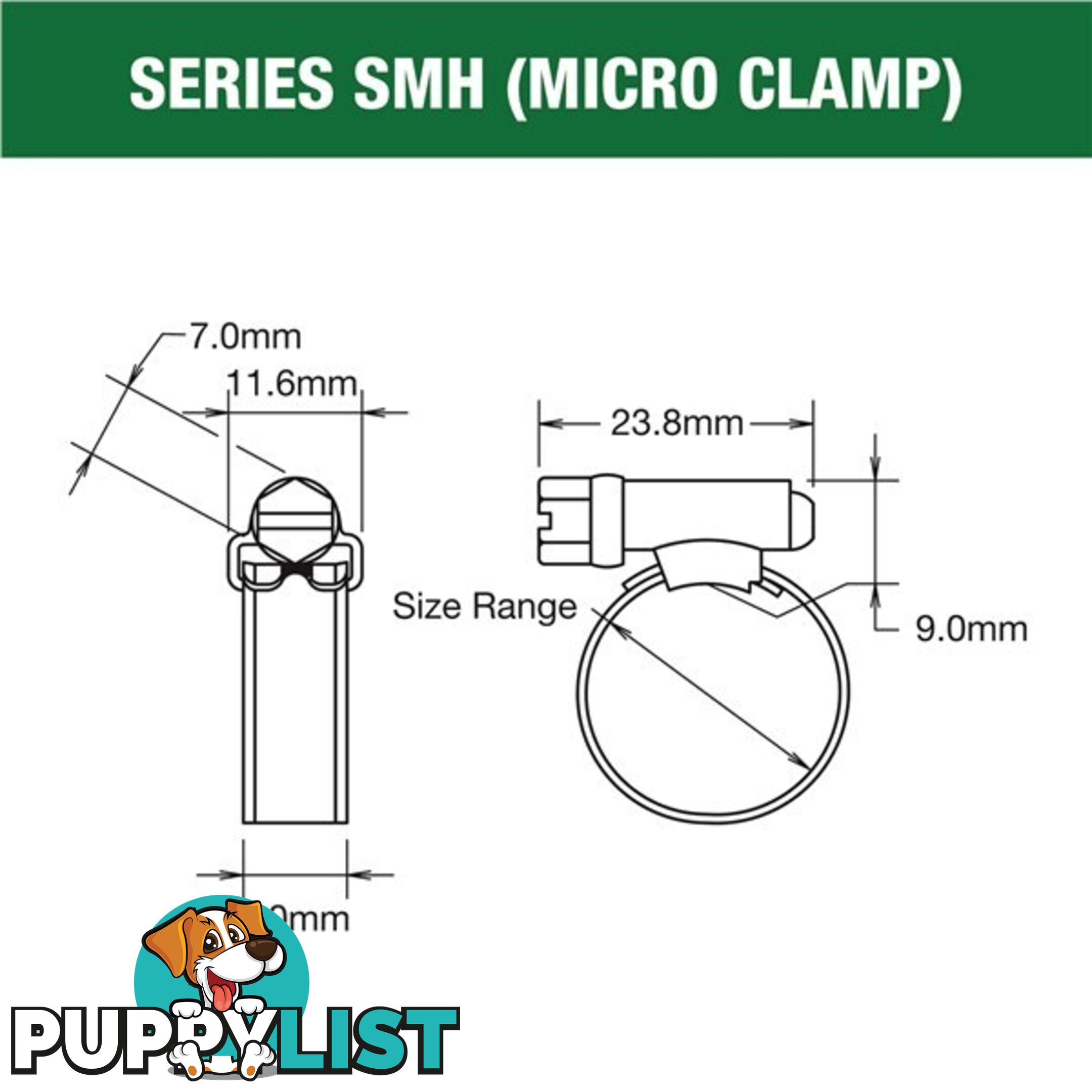 Tridon Hose Clamp 11mm â 22mm Micro (8mm wide) Solid Band Part Stainless 10pk SKU - SMH006P