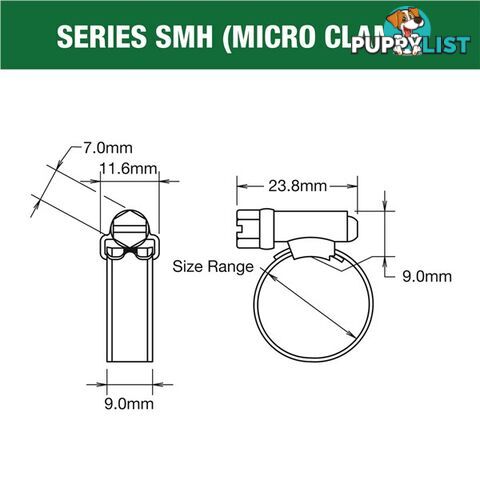 Tridon Hose Clamp 11mm â 22mm Micro (8mm wide) Solid Band Part Stainless 10pk SKU - SMH006P