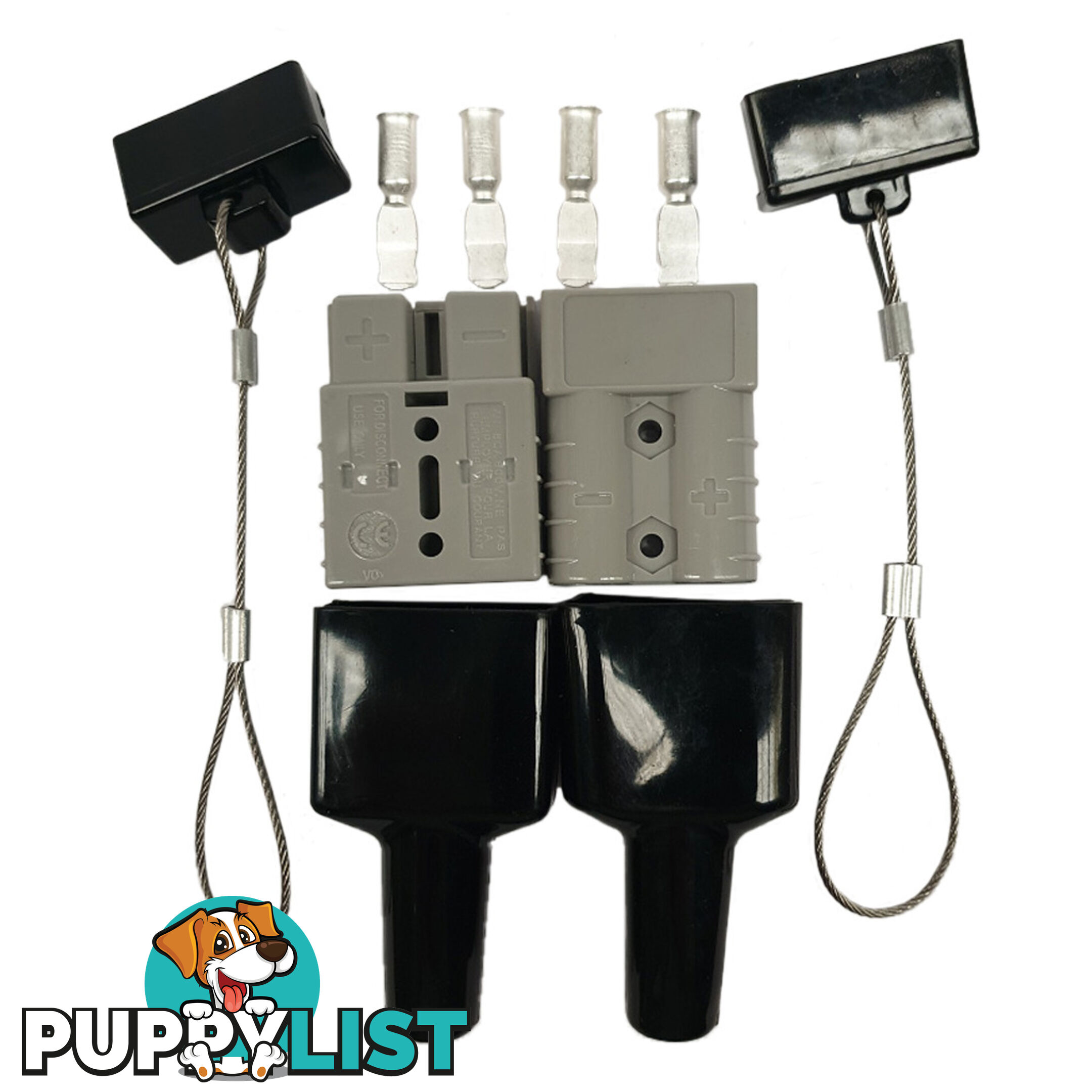 2 x 50 amp Anderson Plug Grey with 2 x 2pc Dust Cover Kit Black Top / Bottom Wire Cable SKU - BB-2x50ampAndoDustCoverKitBlack2pc