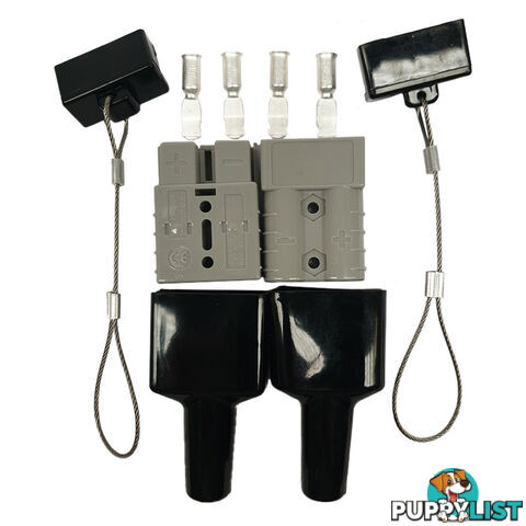 2 x 50 amp Anderson Plug Grey with 2 x 2pc Dust Cover Kit Black Top / Bottom Wire Cable SKU - BB-2x50ampAndoDustCoverKitBlack2pc