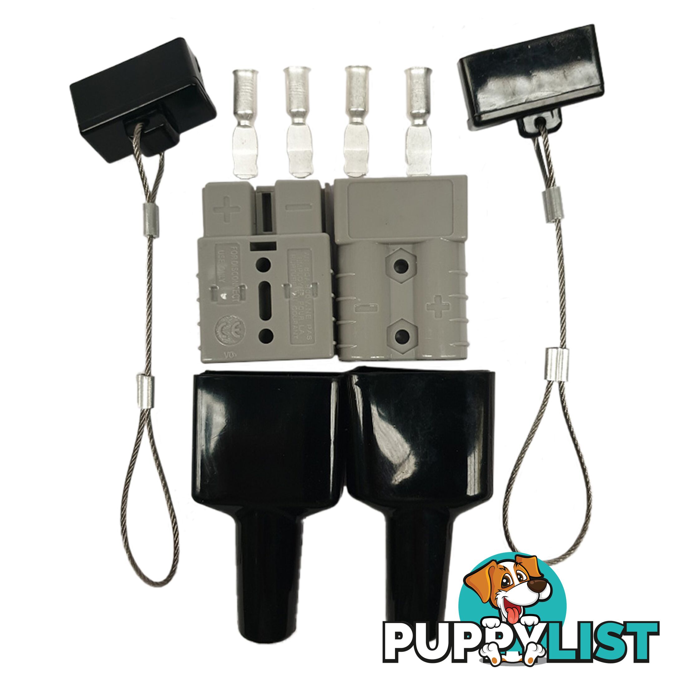 2 x 50 amp Anderson Plug Grey with 2 x 2pc Dust Cover Kit Black Top / Bottom Wire Cable SKU - BB-2x50ampAndoDustCoverKitBlack2pc