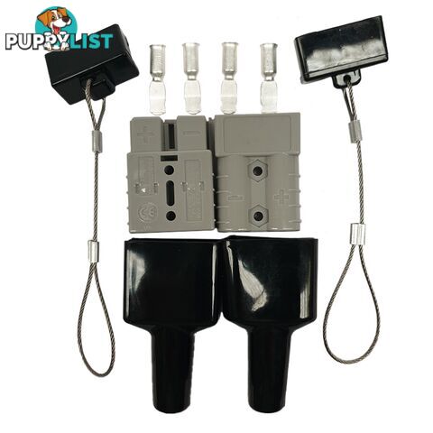 2 x 50 amp Anderson Plug Grey with 2 x 2pc Dust Cover Kit Black Top / Bottom Wire Cable SKU - BB-2x50ampAndoDustCoverKitBlack2pc