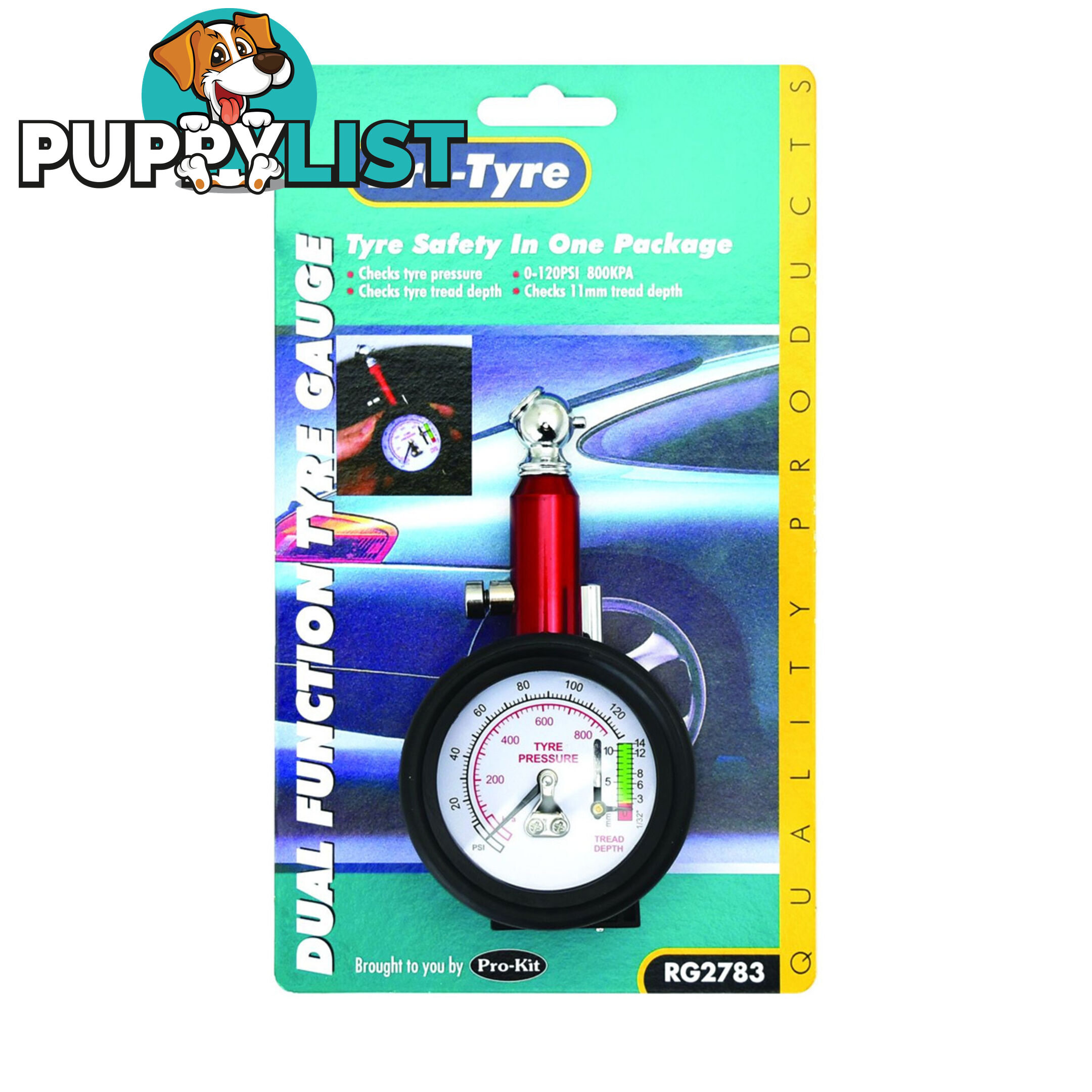 Pro-Tyre Tyre Gauge with Tread Depth  Gauge 120psi SKU - RG2783