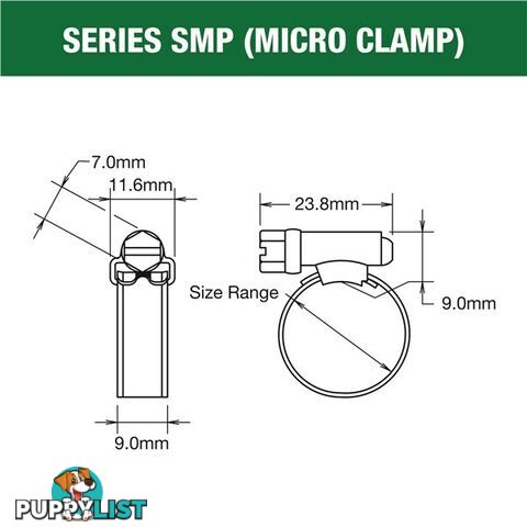 Tridon Hose Clamp 16 -27mm Solid Micro Band Collared (8mm wide) Full S. Steel 10pk SKU - SMPC0P