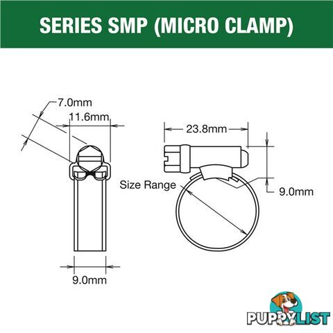 Tridon Hose Clamp 16 -27mm Solid Micro Band Collared (8mm wide) Full S. Steel 10pk SKU - SMPC0P