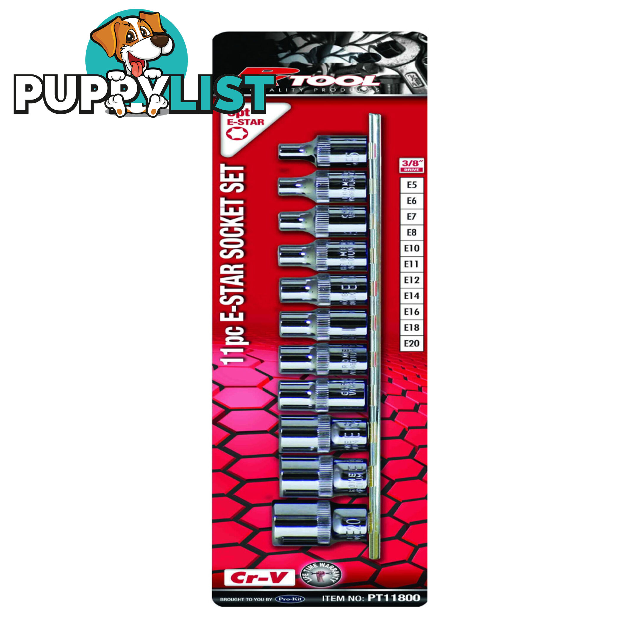 PK Tools 3/8 "dr E-Star Torx Socket 6PT 11pc Set SKU - PT11800