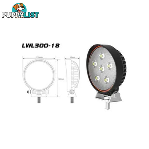 Whitevision 18W Round LED Work Lamp 60° Flood Beam 9-33V SKU - LWL300-18