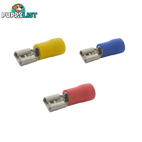 Blue Bar Red/Blue/Yellow Insulated 2.8-9.4mm Female Spade Terminal Pack of 10 SKU - DC-13851, DC-13853, DC-13854, DC-13855, DC-13856, DC-13857