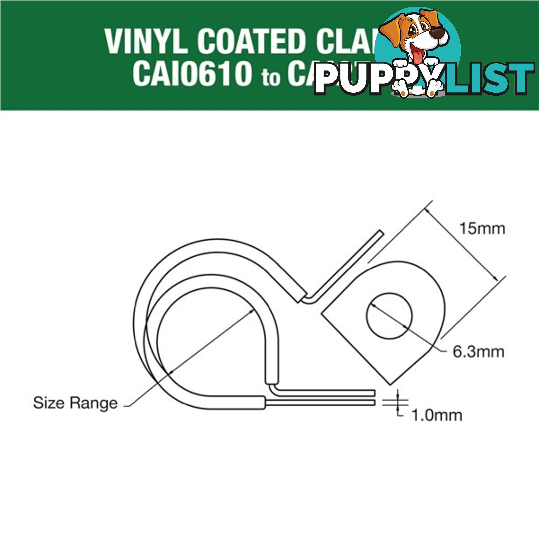 Vinyl Coated Hose   Cable Clamp 29mm (1 1/8?) Dia 20mm Band 12mm Hole 10pk SKU - CAI2913P